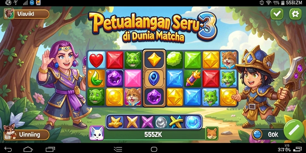Tampilan gameplay menarik dari 555ZK dengan tantangan Match-3.