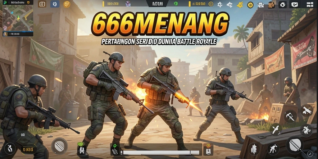 Screenshot utama 666MENANG menampilkan aksi pertarungan Battle Royale yang intens.