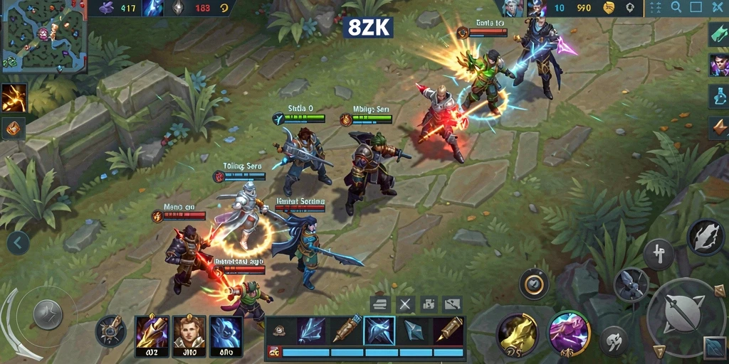 Tampilan gameplay epik dalam 8ZK dengan pertarungan heroik.