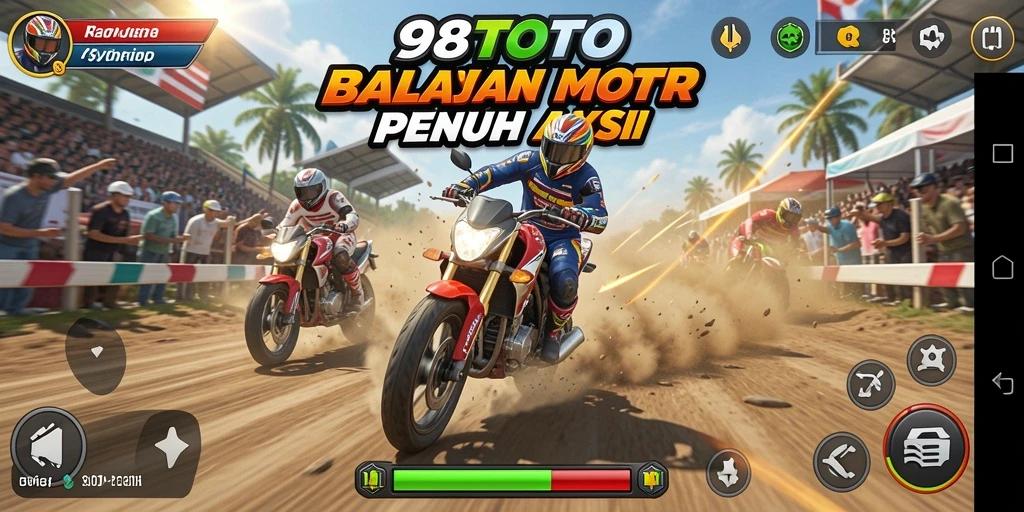 Screenshot menunjukkan aksi balapan motor yang mendebarkan di 98TOTO.