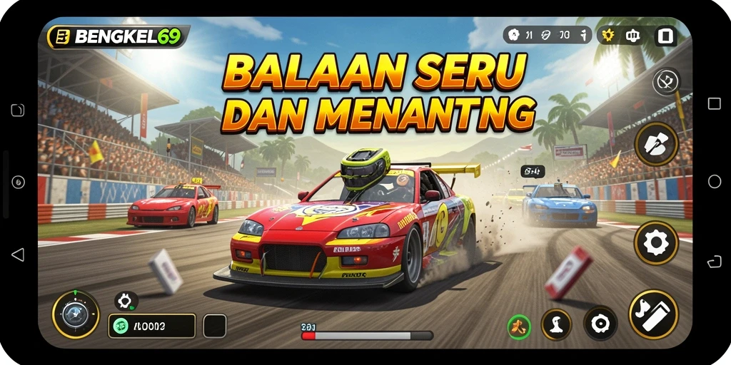 Tampilan menarik saat balapan dengan mobil kustom yang cepat dan menantang.