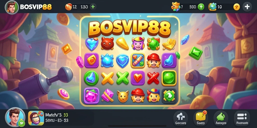 Screenshot utama menampilkan gameplay seru dari permainan Match-3.