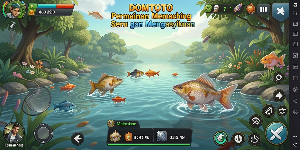 Screenshot gameplay DOMTOTO yang menunjukkan serunya memancing.