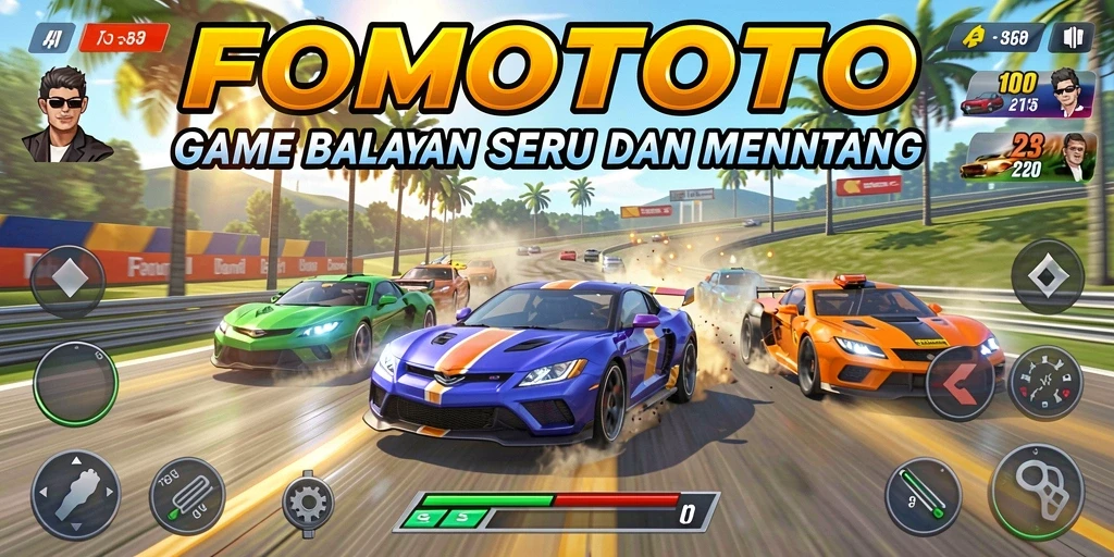 Tangkapan layar gameplay FOMOTOTO yang mendebarkan saat balapan.
