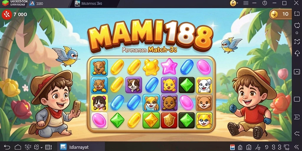Tampilan utama gameplay MAMI188 yang menampilkan berbagai permata untuk dicocokkan.
