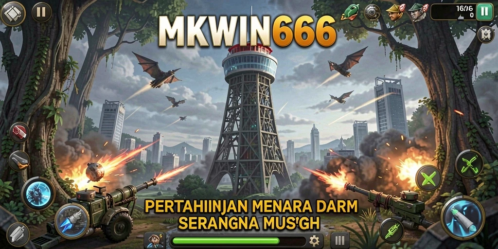 Screenshot permainan <strong>MKWIN666</strong> yang menampilkan aksi menegangkan di Tower Defense.