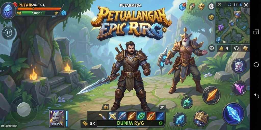 Gameplay PUTARMEGA yang seru dengan pertarungan strategis.