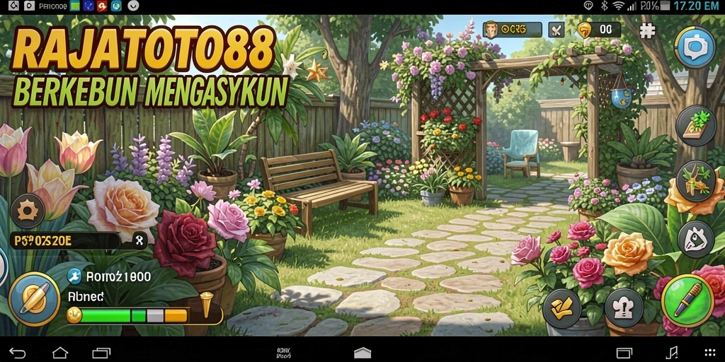 Tampilan gameplay seru di RAJATOTO88 dengan kebun yang rimbun.