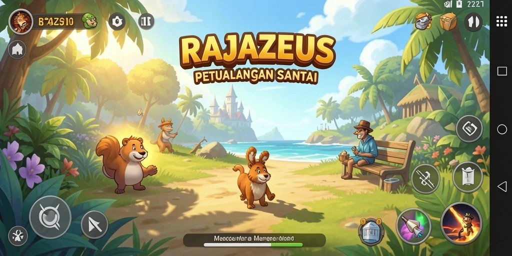 Tampilan gameplay RAJAZEUS yang penuh warna dan interaktif.
