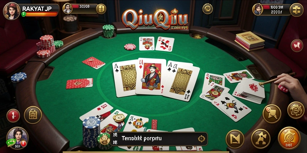 Tampilan gameplay seru RAKYATJP dalam permainan QiuQiu.
