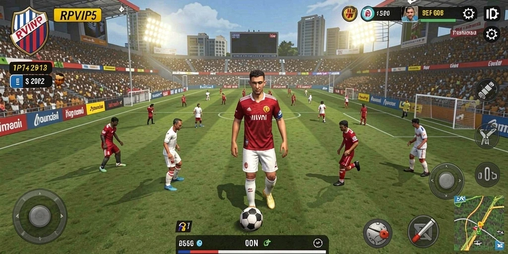 Tampilan gameplay RPVIP5 dengan aksi sepak bola mendebarkan.